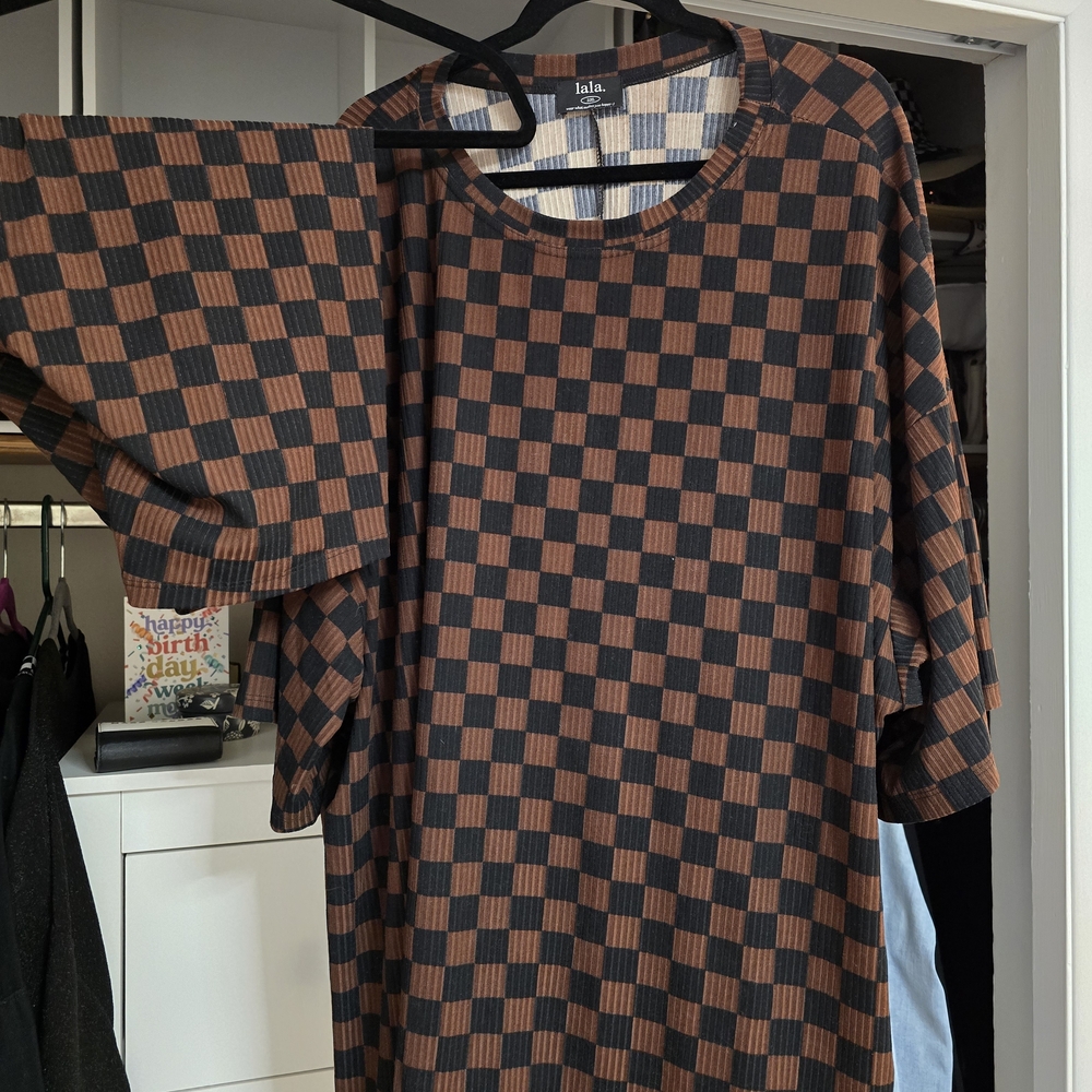 Dressed In Lala Black and Brown Ribbed Biker Short Set Checkerboard